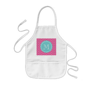 Tablier Enfant Monogramme turquoise du motif de Chevron de