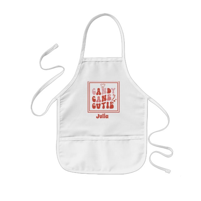 Tablier Enfant Nom mignon Sucre de canne Cutie Heart Red Pink (Devant)