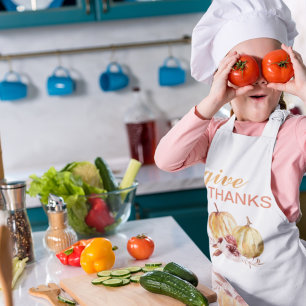 Tablier Enfant Orange et Rouge à la mode Merci et Citrouille