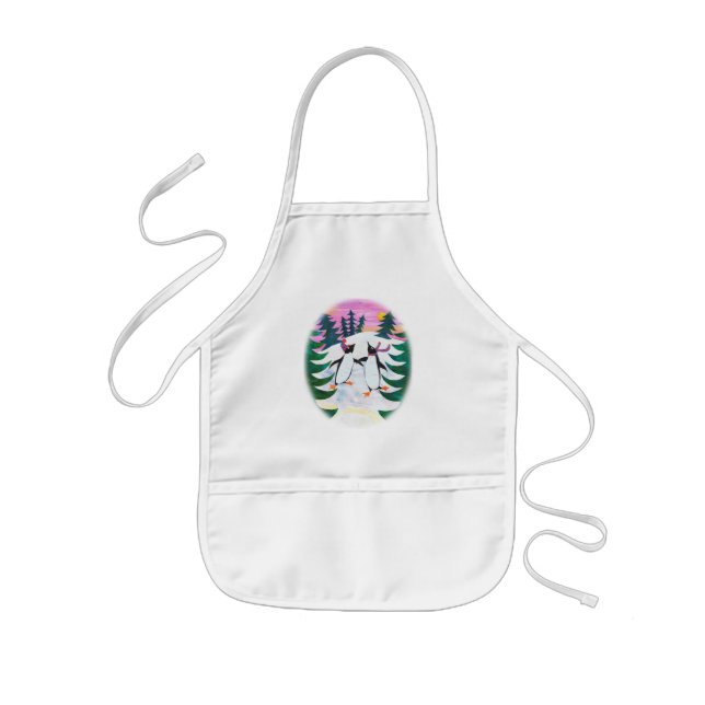 Tablier Enfant Patinage mignon Pingouins Snowscene Amusants Apron (Devant)