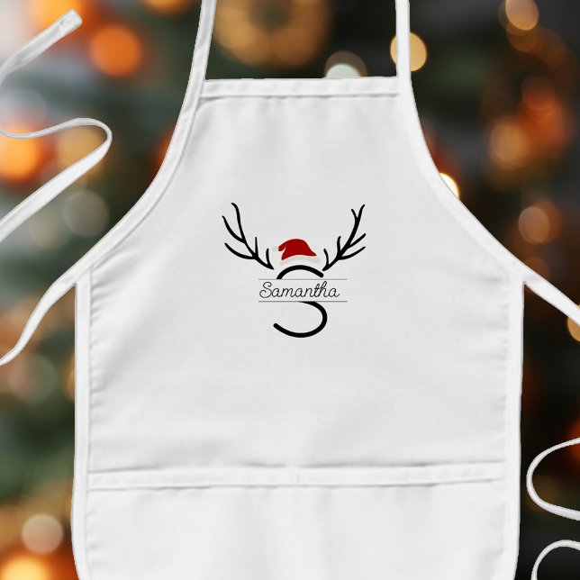 Tablier Enfant Père Noël moderne Monogram Antler Noël Nom personn (kids apron with Modern Antler Santa design with your monogram and name.)