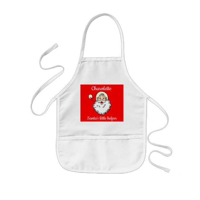 Tablier Enfant Père Noël personnalisé rouge et blanc (Devant)