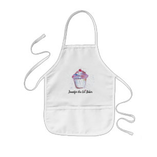 Tablier Enfant Petit gâteau personnalisé d'aquarelle de Baker d