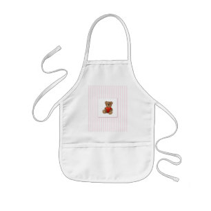 Tablier Enfant Pink Stripes - Teddy Bear with Valentines Heart