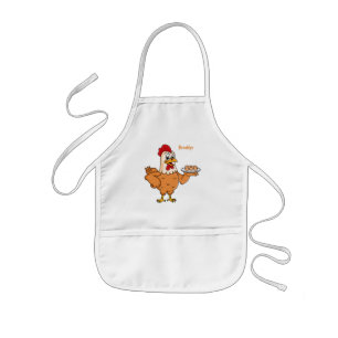 Tablier Enfant Poulet avec oeufs sur plaque de dessin animé