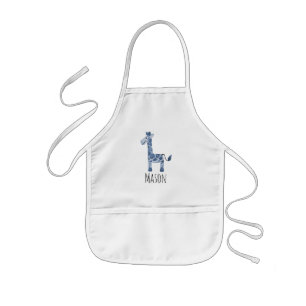 Tablier Enfant Safari et nom de la Girafe bleu Cute Boy's Blue Wa