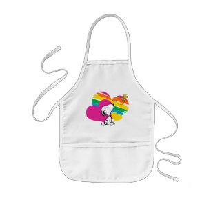 Tablier Enfant Snoopy et Woodstock Coeurs arc-en-ciel