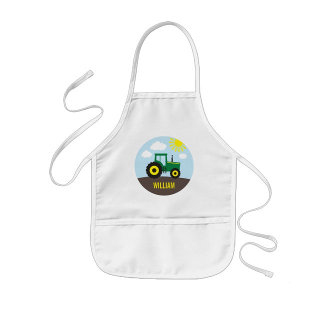 Tablier Enfant Tracteur agricole vert et jaune (Devant)