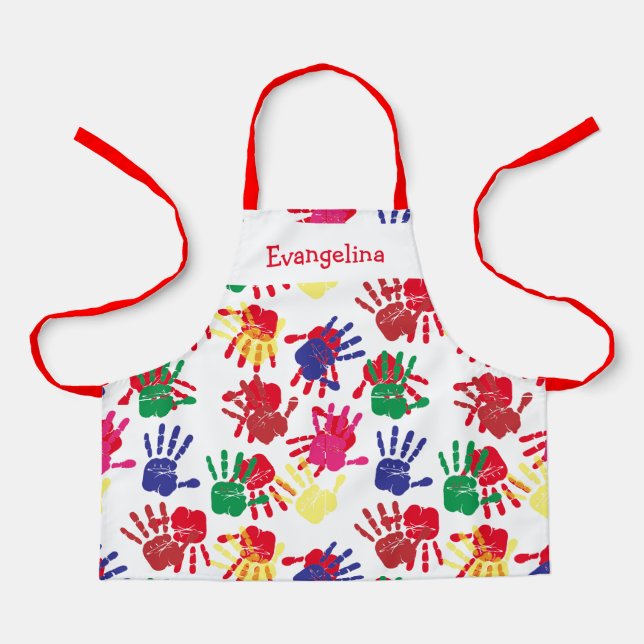 Tablier Enfants Empreintes peintes colorées (Recto)