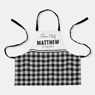 Tablier Enfants personnalisés Noir et Blanc Plaid Buffalo