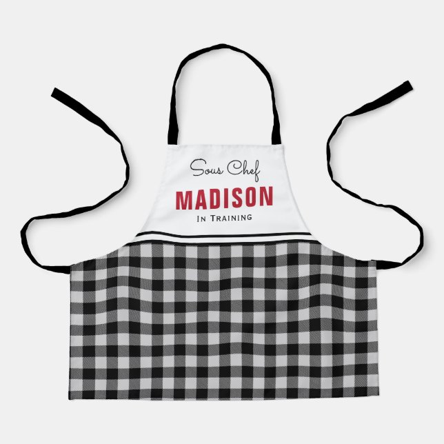 Tablier Enfants Plaid de buffle noir et blanc personnalisé (Recto)