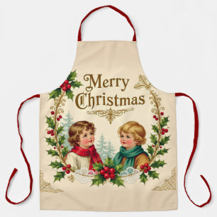 Tablier Enfants victoriens Joyeux Noël vintage