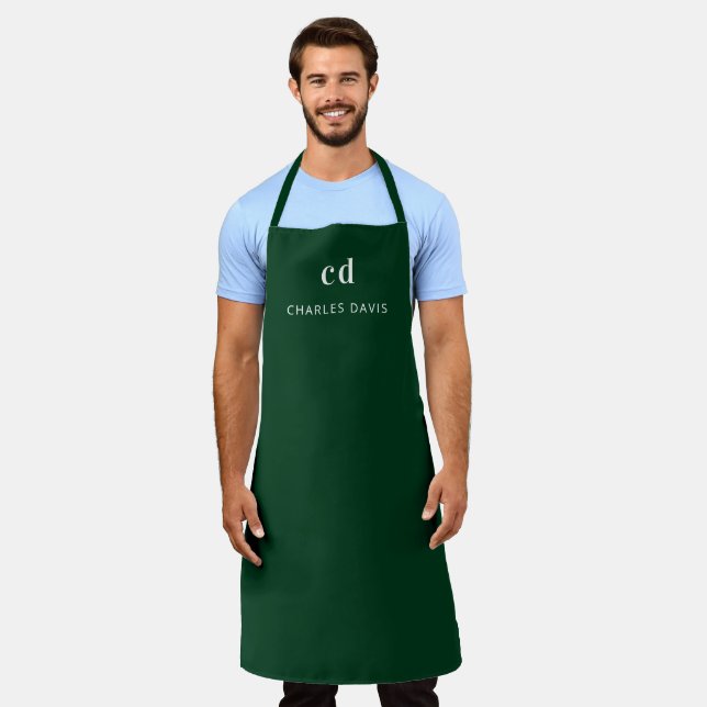 Tablier Entreprise de nom monogramme vert émeraude (Porté)