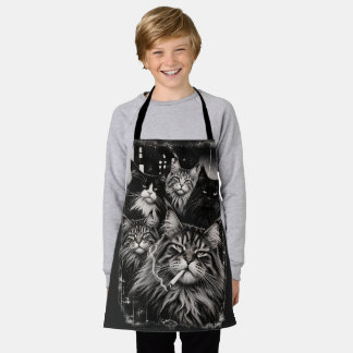 Tablier Équipage Maine Coon Art Félin Grunge Noir et Blanc