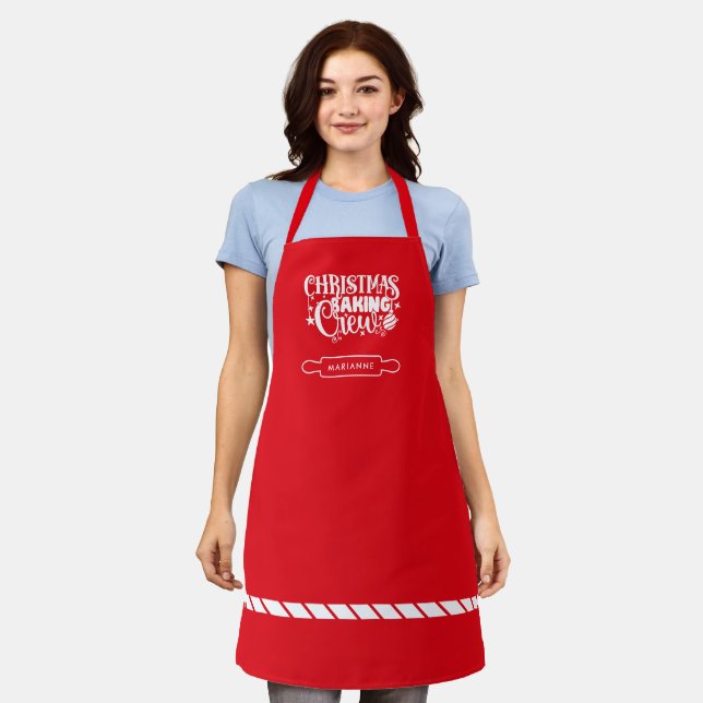 Tablier Équipe de pâtisserie de Noël Rouge personnalisé (Porté)