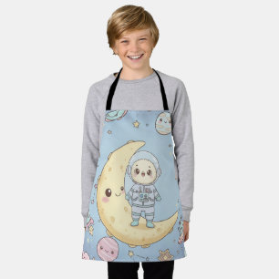 Tablier Espace Mignon Kawaii - Astronaute et Lune Souriant