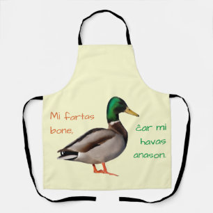Tablier Espéranto : Je vais bien, car j'ai un canard.