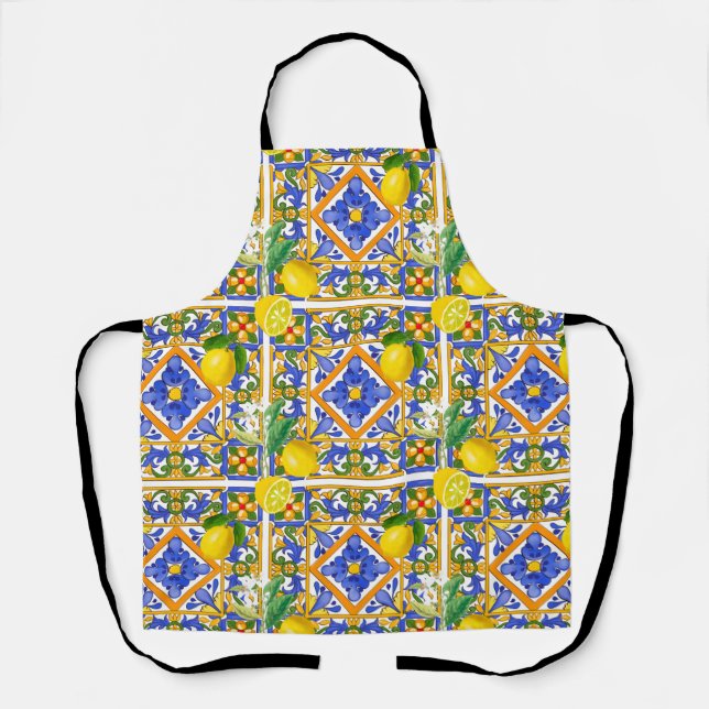 Tablier Été, Carreaux siciliens, agrumes, oranges, majolic (Recto)