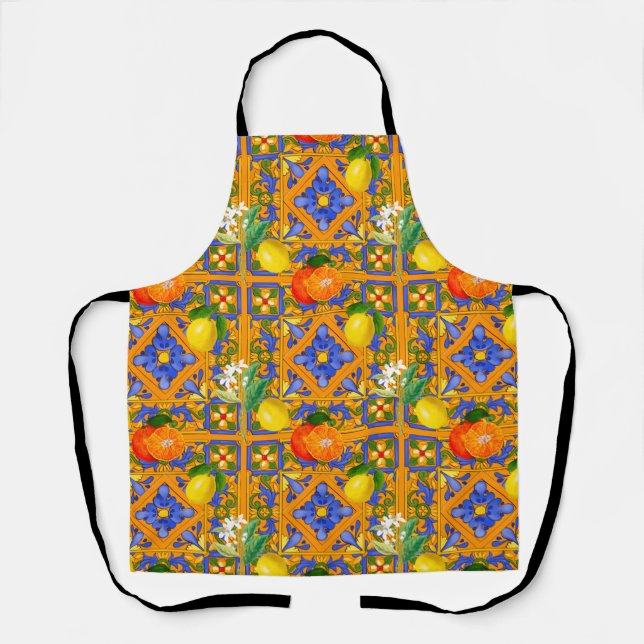 Tablier Été, Carreaux siciliens, agrumes, oranges, majolic (Recto)