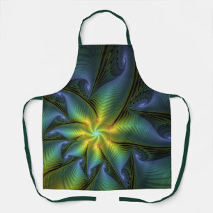 Tablier Etoile Abstraite, Bleu brillant Vert Or Fractal Ar