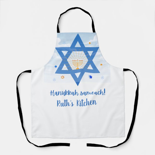 Tablier Étoile de David, Menorah Hanoukka Sameach (Recto)