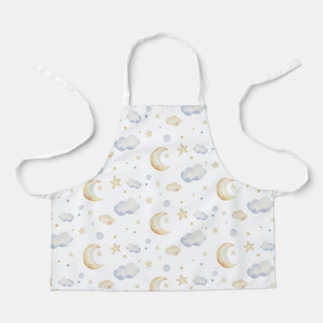 Tablier Etoiles de lune d'aquarelle et Motif de nuage (Recto)