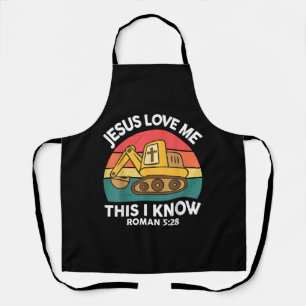 Tablier Excavatrice Jésus m'aime je sais que chrétien