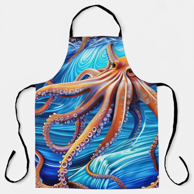 Tablier Expressionnisme majestueux Octopus Blue Ocean Wave (Recto)
