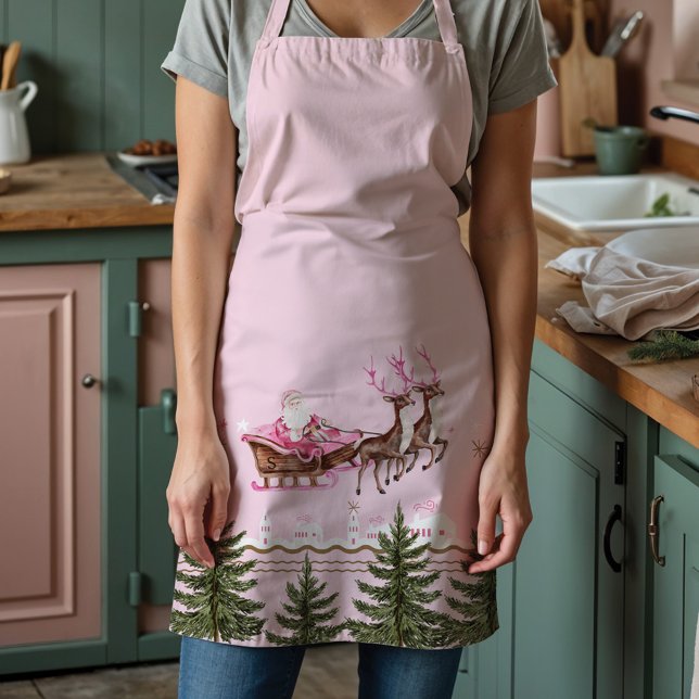 Tablier Fa La Merry Pink Noël Père Noël Seligh Reindeer (Fa La Merry Pink Christmas Santa Seligh Reindeer Apron)