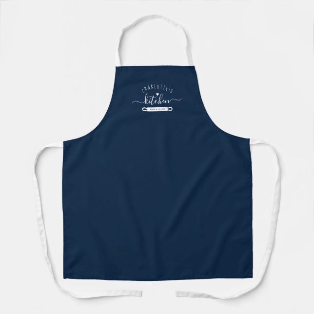 Tablier Fabriqué avec amour Marine moderne Nom personnalis (Recto)
