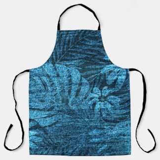 Tablier Faded jeans avec motif feuille tropical