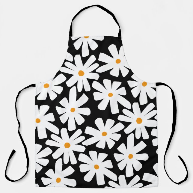 Tablier Faisceaux de printemps rétro motif floral noir (Recto)