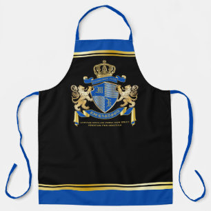 Tablier Faites votre propre armoirie de Lion d'or bleu