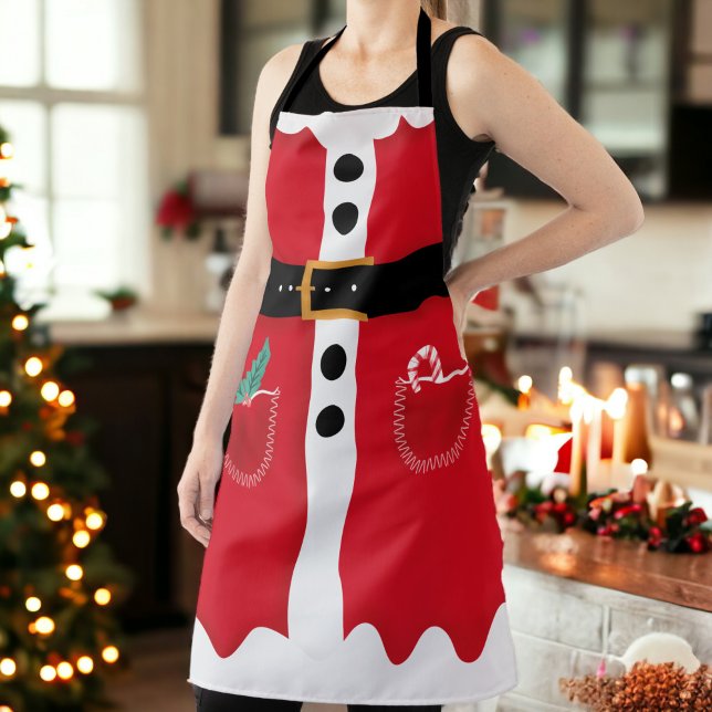 Tablier Fantaisie rouge noir hiver Noël costume du Père No (Funny red black winter Christmas Santa Claus suit Apron)