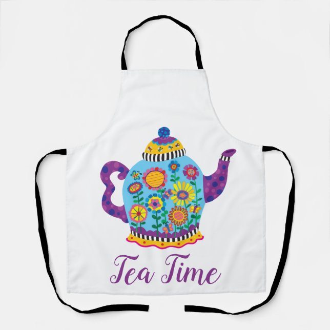 Tablier Fantaisie Teapot Bleu (Recto)