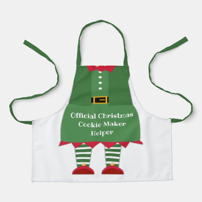 Tablier Fantastique Noël Cookie Maker Helper Elf Vert Roug (Recto)