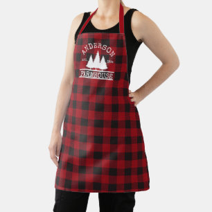Tablier Farmhouse Red Buffalo Plaid Nom de famille