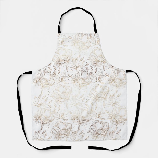 Tablier Faux Gold Foil Flore main tiré Élégant (Recto)