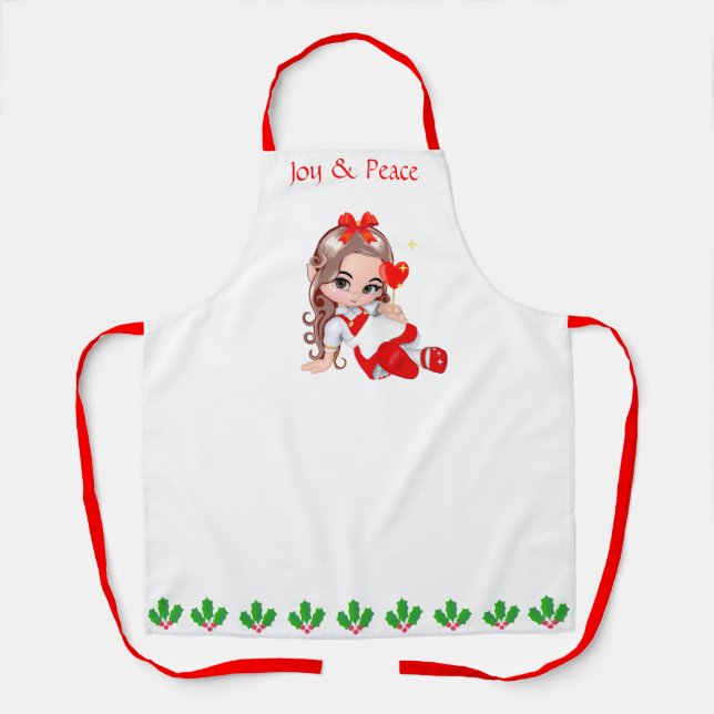 Tablier Fée de Noël mignonne et frontière foliaire de Berr (Recto)