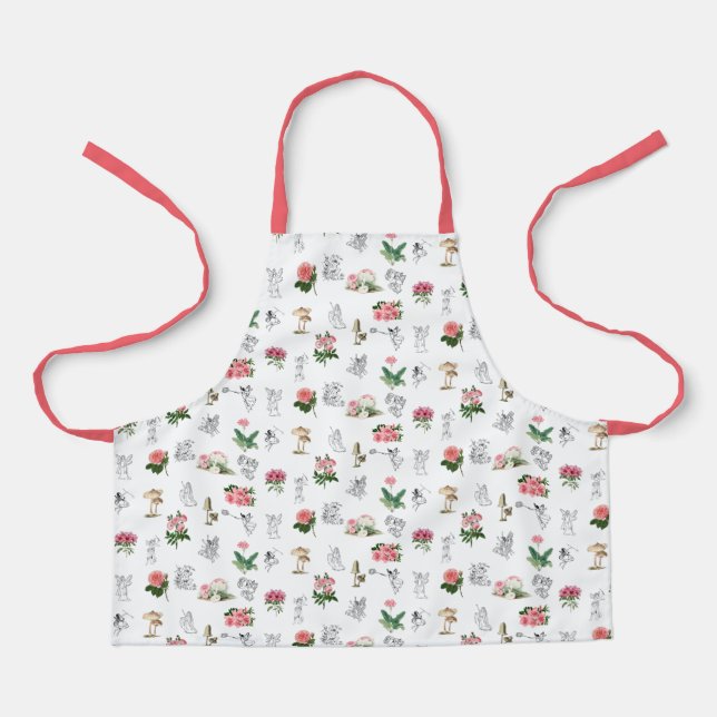Tablier Fées Rose Floral & Champignons Motif de fées (Recto)