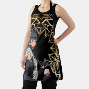 Tablier Femme de mode rétro avec un verre de vin 