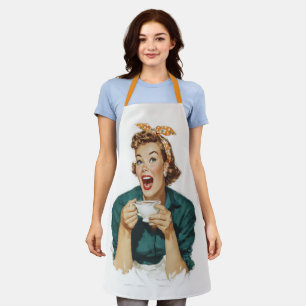 Tablier Femme Rétro Joyeuse qui Apprécie son Café