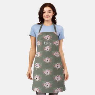 Tablier Ferme rustique Pays Floral Vert rose