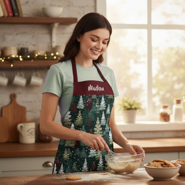 Tablier Festif Arbres de Noël Hiver Nom personnalisé (Créateur téléchargé)