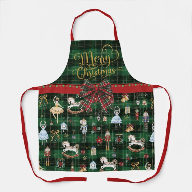 Tablier Festif Casse-noix Joyeux Ballet de Noël Tartan (Recto)