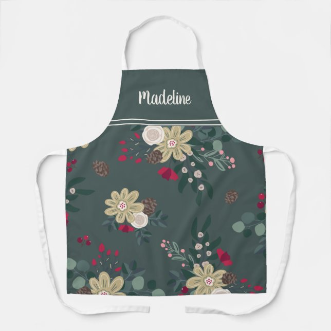 Tablier Festif Farmhouse Florals Noël personnalisé (Recto)