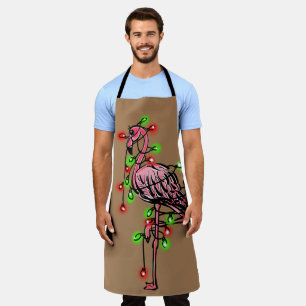 Tablier Festif flamant rose, rouge vert scintillant