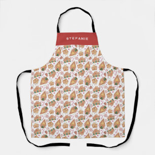 Tablier Festif Maison en pain d'épices Motif Noël blanc