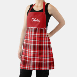 Tablier Festif rouge et blanc plaid