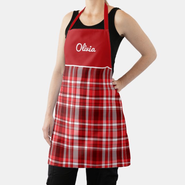 Tablier Festif rouge et blanc plaid (Insitu)